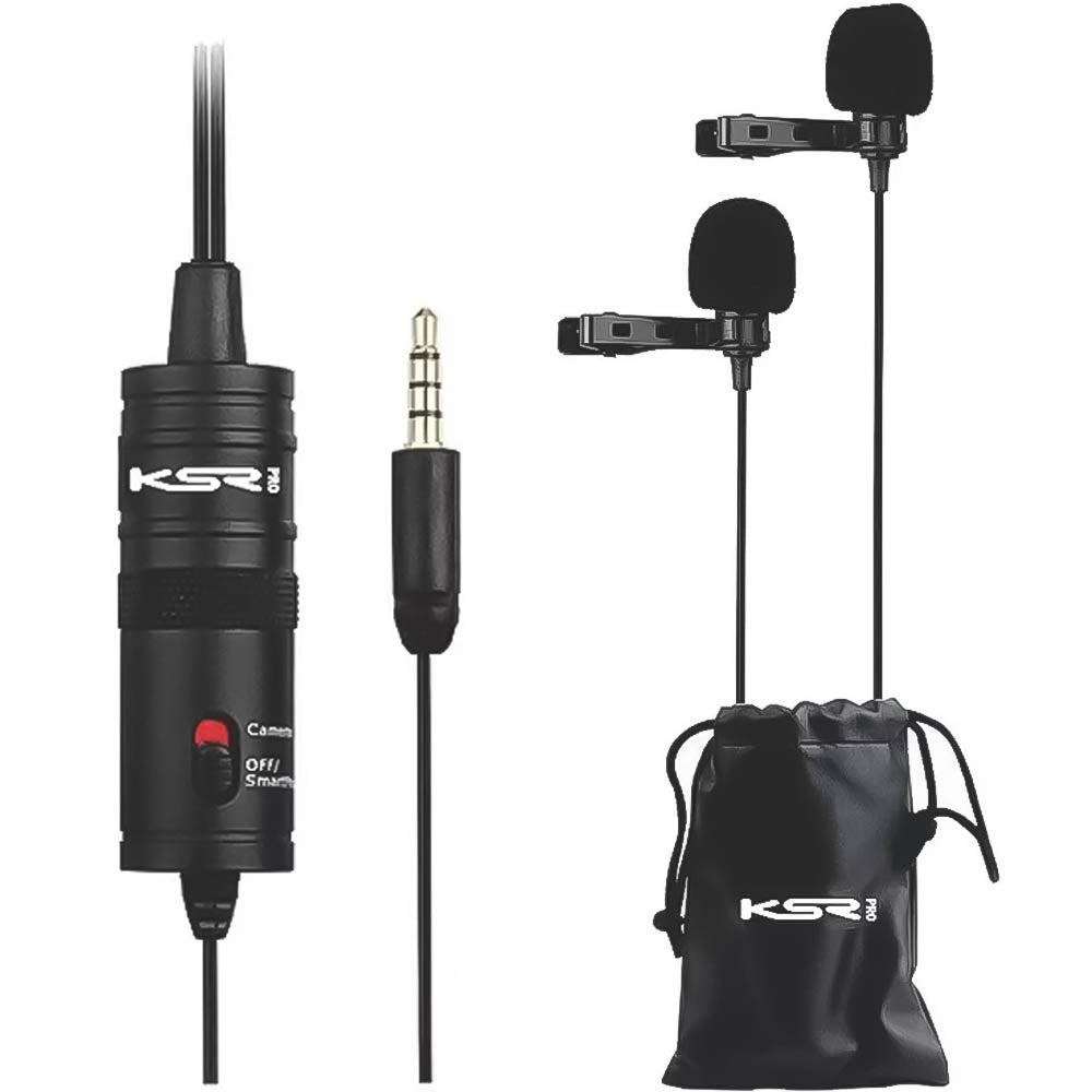 Microfone Lapela Profissional KSR PRO K1DM Omnidirecional Duplo